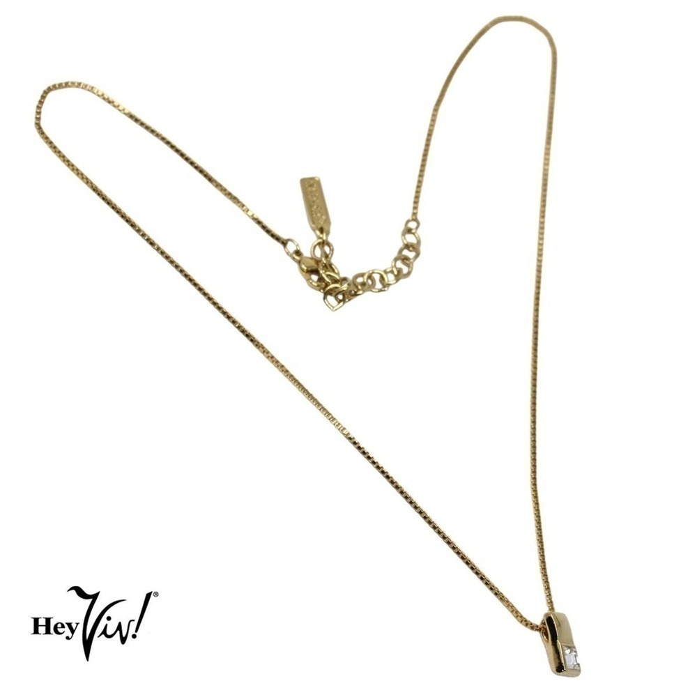 Vintage Signed Napier 18" Gold Metal Box Chain Necklace w Small Pendant -Hey Viv